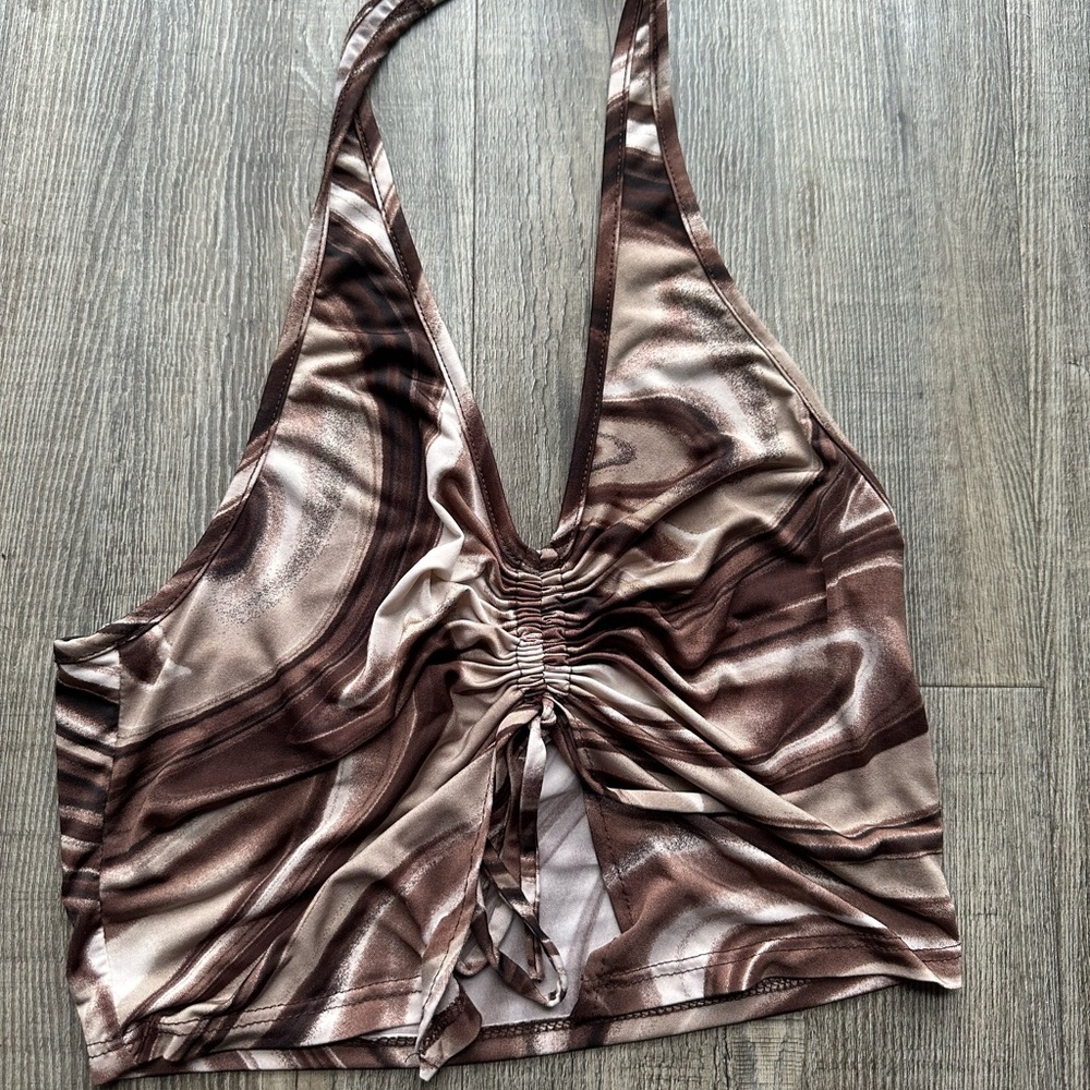 Brown and Cream Halter Top